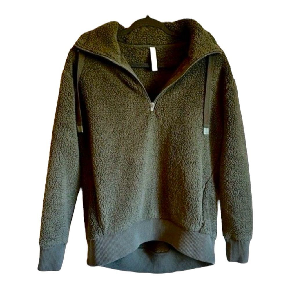 Athleta Fleece Pullover Jacket Green Half Zip High Collar Pockets Size Small